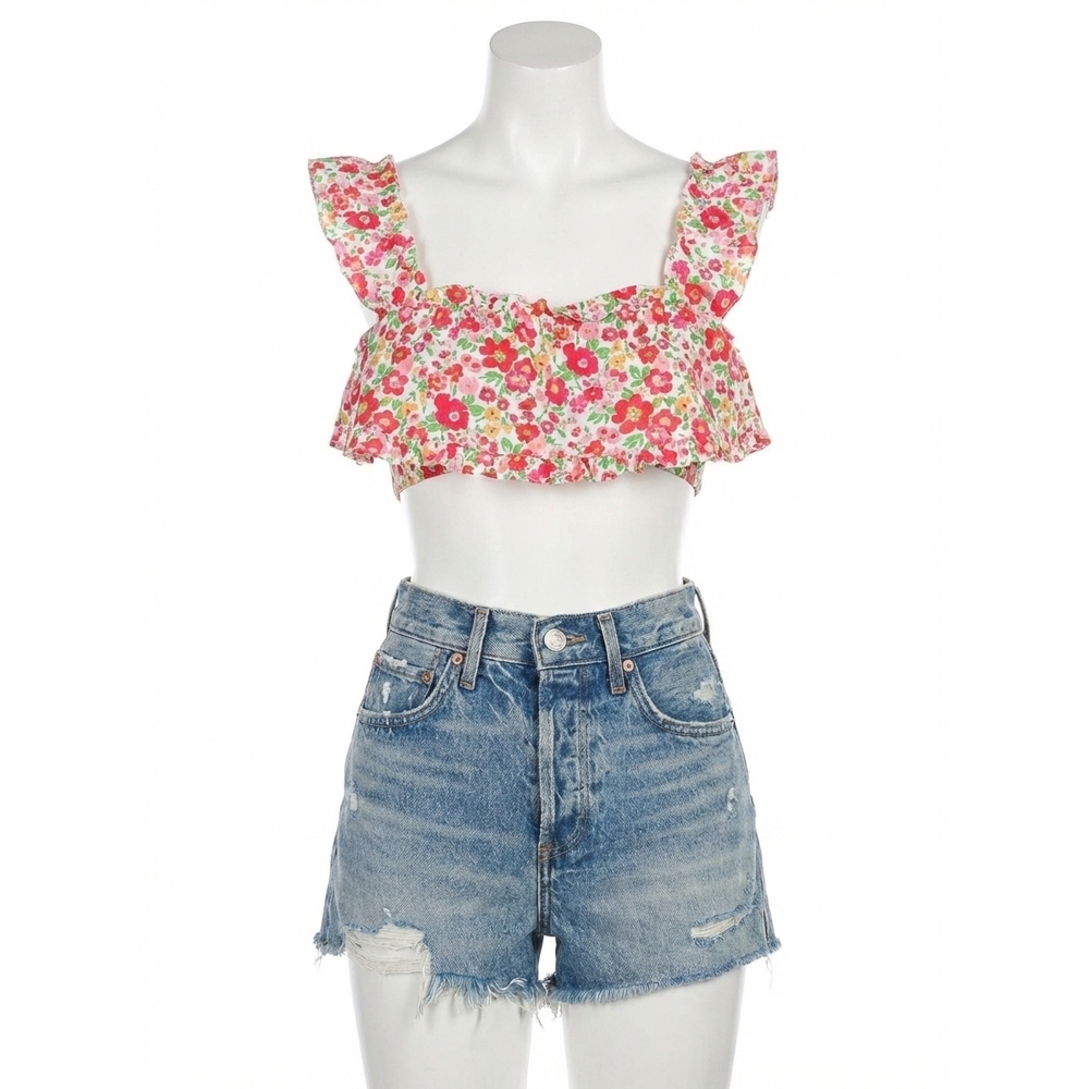 NEW FOR LOVE & LEMONS auden cotton-poplin cropped top in red